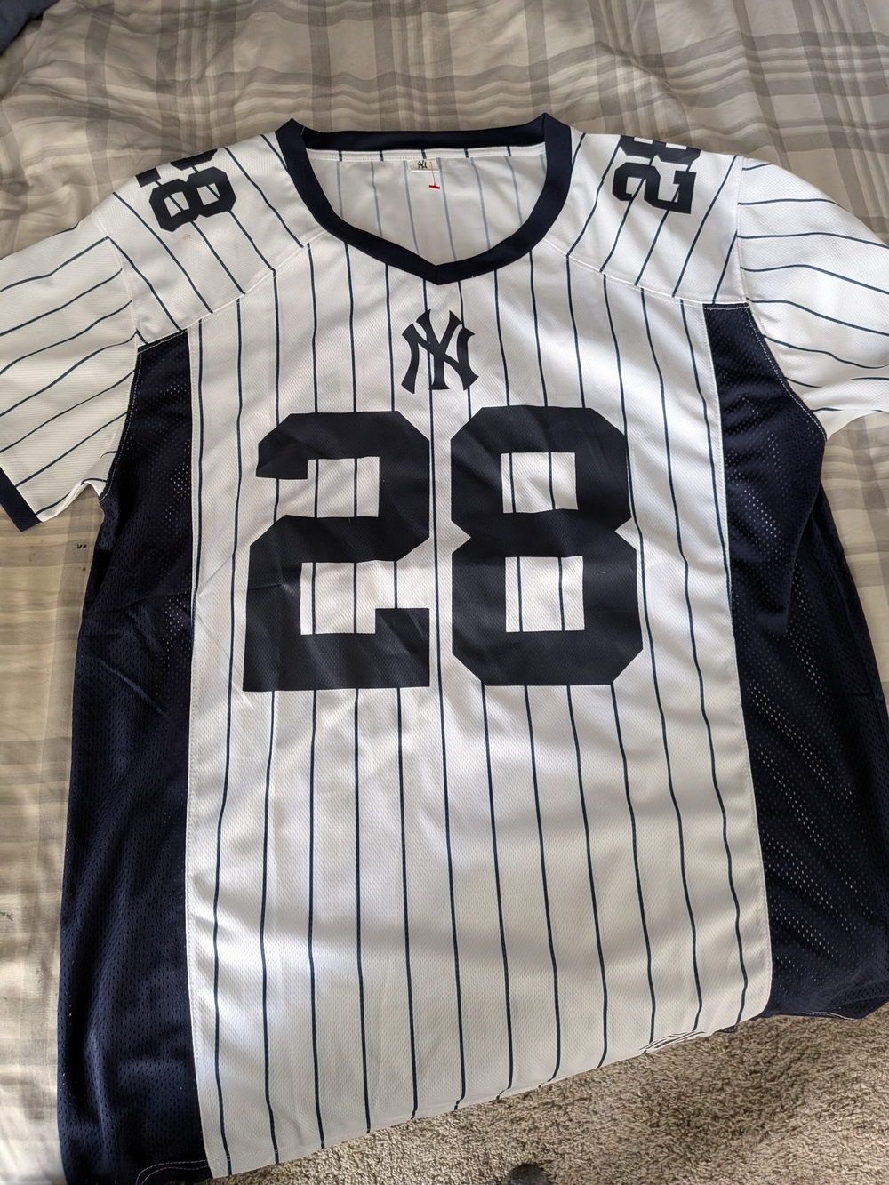 New York Yankees #28 Pinstripe Baseball Jersey - Navy & White Austin Wells